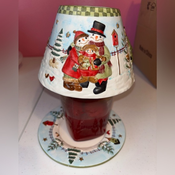 Festive Red and White Snowman Candle Top and Plate - Picture 3 of 11
